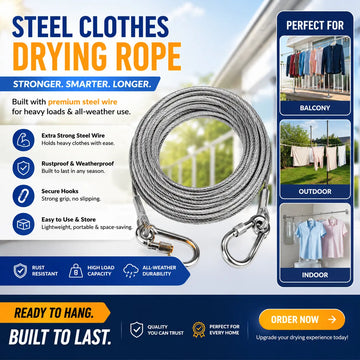 Stainless Steel PVC Coated Clothesline Cable with Hooks | اب کپڑے سکھانا ہوا  آسان