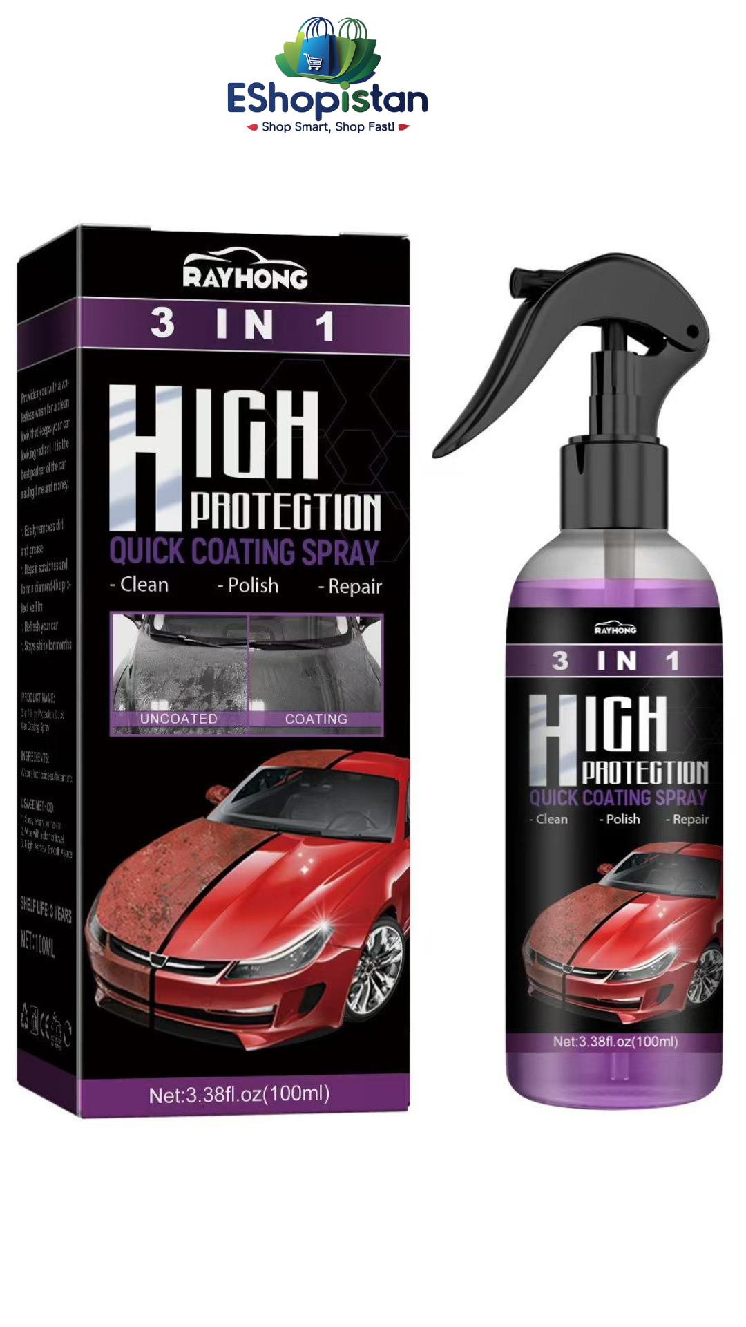 Premium Quality 3 In 1 High Protection Quick Car Coating Spray | Buy 1 Get 1 Free🔥  (Pack Of 2)
