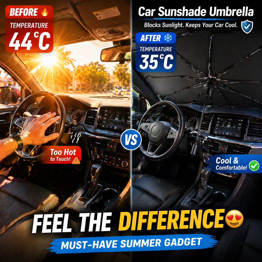 Universal Foldable Car Windshield Sunshade Umbrella – UV & Heat Protection for All Cars ☀️🚗