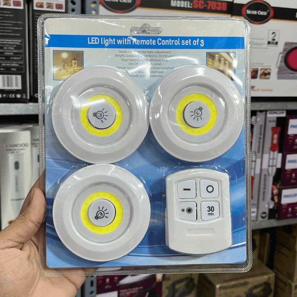 Led Night Light With Remote Control Pack of 3 Wireless LED Night Lights with Remote Control – Eshopistan