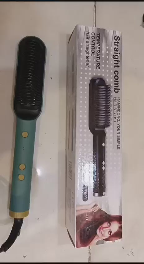 Hqt-909b Electric Hair Straightening & Curling Comb/brush – Dual-purpose Professional Hair Styler, Non-damaging Splint, | 2 In 1 Hair Straightener | ( Random Color )