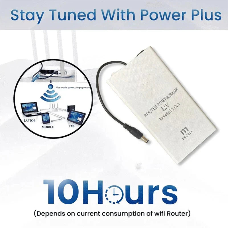 20,000 MAh   12V-Wifi Router Power Bank (8-10hrs Battery Time)