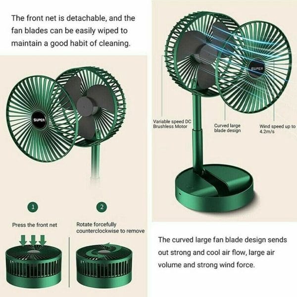 USB Rechargeable Portable Telescopic Folding Fan -3 Speeds Adjustable speed and Height Fan ( Free Shipping )